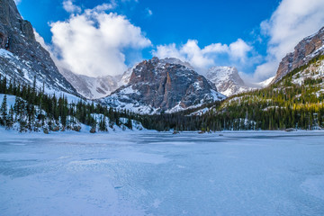 Snowshoeing to Loch Lake in Rocky Mountain National Park in Estes Park, Colorado