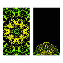 The Front And Rear Side. Mandala Design Elements. Wedding Invitation, Thank You Card, Save Card, Baby Shower. Vector Illustration. Black green color