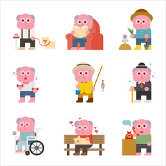 Cute grandfather's lifestyle character. flat design style minimal vector illustration