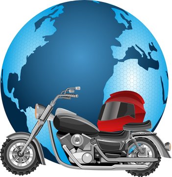 Motorbyce around the world travel  tourism concept,motorcycle on the globe background, vector illustration