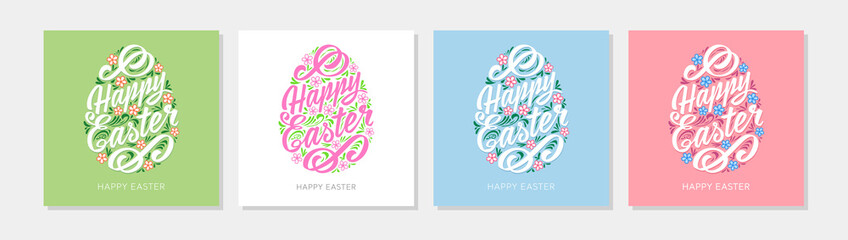 Happy easter greeting card template of different colors. Greeting Card. Vector illustration
