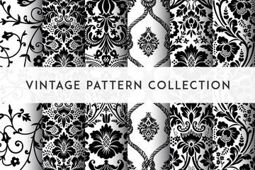 Set of Vector seamless damask patterns. Rich ornament, old Damascus style pattern for wallpapers, textile, packaging, design of luxury products - Vector Illustration - obrazy, fototapety, plakaty