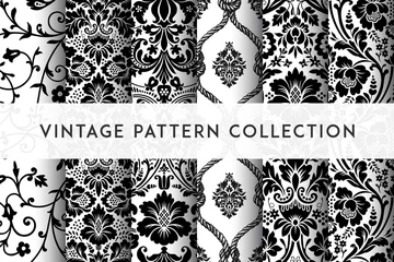 Foto op Plexiglas Set of Vector seamless damask patterns. Rich ornament, old Damascus style pattern for wallpapers, textile, packaging, design of luxury products - Vector Illustration © Sergey Kolesov