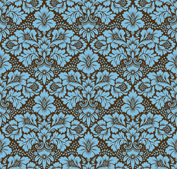 Vector seamless damask pattern. Blue and brown colors. Rich ornament, old Damascus style pattern for wallpapers, textile, Scrapbooking etc.