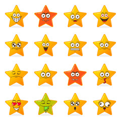 Yellow stars set of cute happy smiley emotions,vector illustration