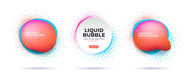 Set of abstract modern dynamical liquid bubbles with spray splash. Trendy template for the design of a logo, banners or posters. Vector illustration
