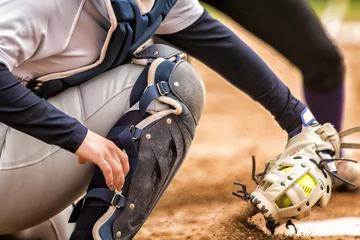 Tuinposter close up of softball catcher in dirt © Crystal Madsen