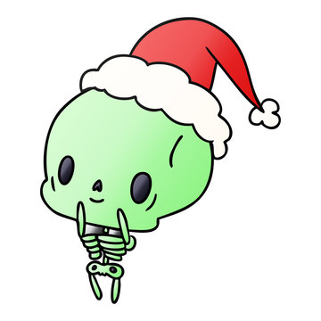 christmas gradient cartoon of kawaii skeleton