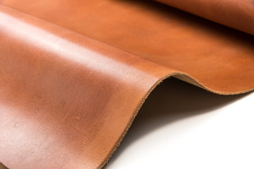 Tanned leather dyed in brown color