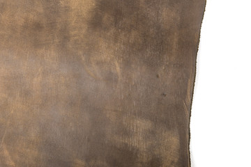 Tanned leather dyed in brown color