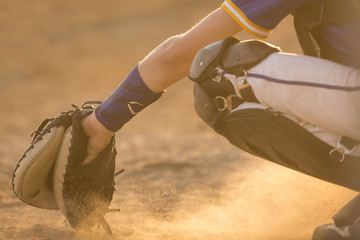 Close up of youth baseball catcher