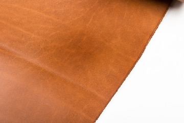 Tanned leather dyed in brown color