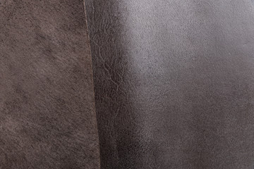 Tanned leather dyed in dark brown color