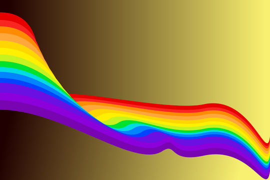 Rainbow flag blow on gold colored background, colorful stripes, followed LGBT pride flag, the colored symbol of LGBTQ (lesbian, gay, bisexual, transgender, and questioning). Vector illustration.