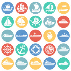 Ship icons on color circles white background for graphic and web design. Simple vector sign. Internet concept symbol for website button or mobile app.