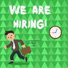 Conceptual hand writing showing We Are Hiring. Concept meaning Talent Hunting Job Position Wanted Workforce HR Recruitment