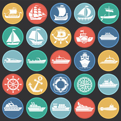 Ship icons on color circles black background for graphic and web design. Simple vector sign. Internet concept symbol for website button or mobile app.