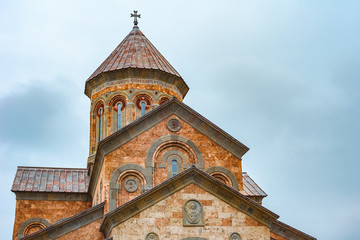 Fototapeta na wymiar View of the monastery in Georgia in Alasani valley