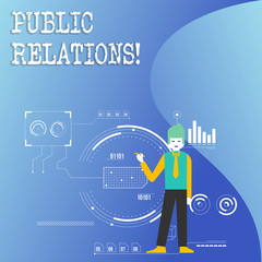 Writing note showing Public Relations. Business concept for Communication Media People Information Publicity Social