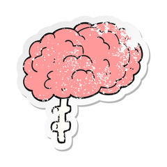 retro distressed sticker of a cartoon brain