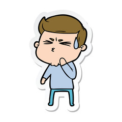 sticker of a cartoon man sweating