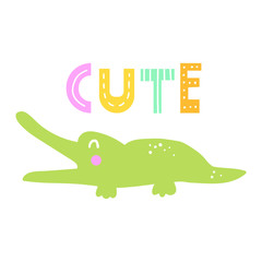 Cute crocodile. Scandinavian, nordic style. Simple hand drawn vector illustration design. Best for nursery, childish textile, apparel, poster, postcard.