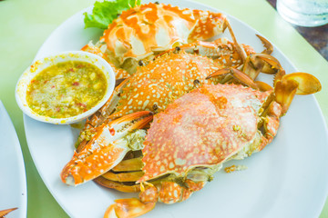 Sea crab grilled serve with sauce