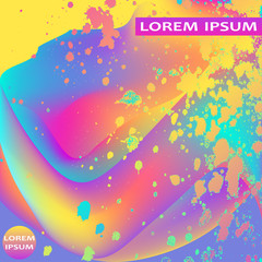 Neon fluid paint splatter artistic template design. Colorful ink explosion texture splash in yellow pink background vector. Trendy creative abstract illustration for Sticker Flyer Banner