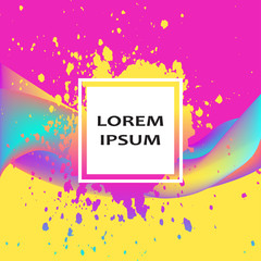 Neon fluid paint splatter artistic template design. Colorful ink explosion texture splash in yellow pink background vector. Trendy creative abstract illustration for Sticker Flyer Banner
