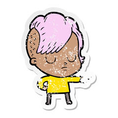 distressed sticker of a cartoon woman