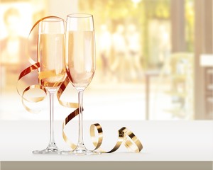 Two glasses of champagne isolated on white background