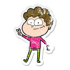 Obraz premium distressed sticker of a cartoon happy man