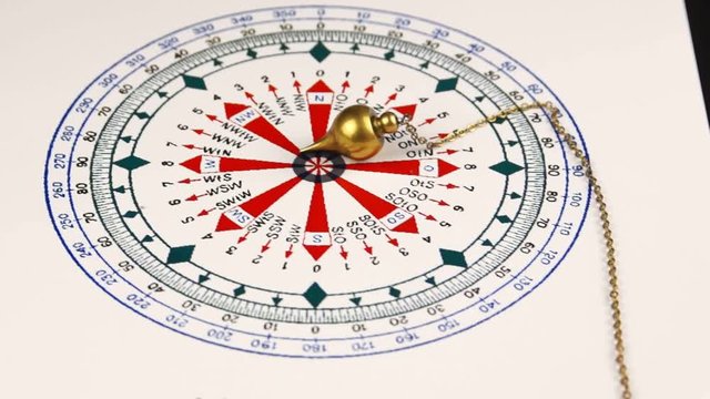 Astrologer fills horoscope data sheet form next to pendulum for tarot and a astrological circle for divination. Close-up