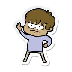 sticker of a annoyed cartoon boy
