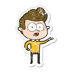 distressed sticker of a cartoon staring man