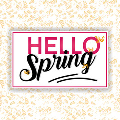 hello spring template with leaves of summer on white background