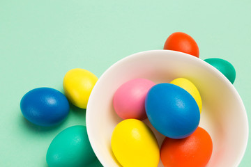 easter eggs on green background