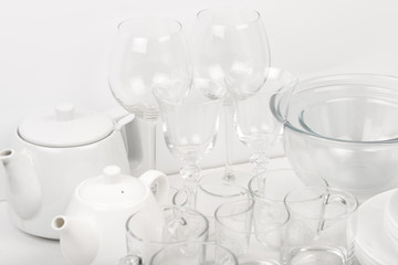Set of white dishes . table wear