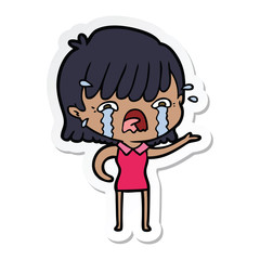 sticker of a cartoon girl crying