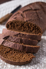 Fresh homemade baked bread slices. Tasty bread slices. Closeup