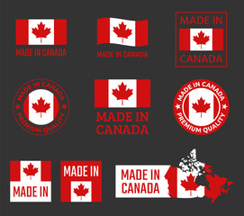 made in Canada icon set, Canadian product labels