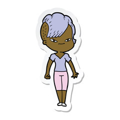 Obraz premium sticker of a cute cartoon girl with hipster haircut