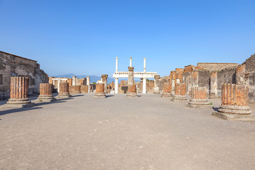 The city of Pompeii buried under a layer of ash by the volcano Mount Vesuvius