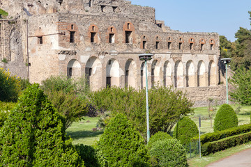 The city of Pompeii buried under a layer of ash by the volcano Mount Vesuvius