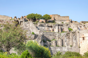 The city of Pompeii buried under a layer of ash by the volcano Mount Vesuvius