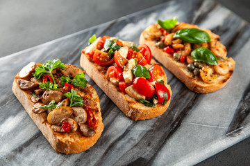 Assortment of traditional Italian bruschettas