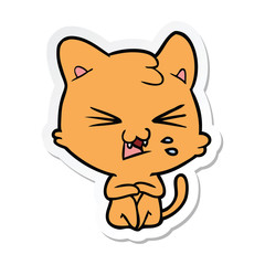 sticker of a cartoon hissing cat