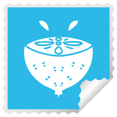 quirky square peeling sticker cartoon lemon