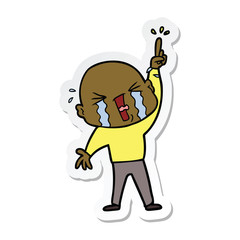 sticker of a cartoon crying bald man