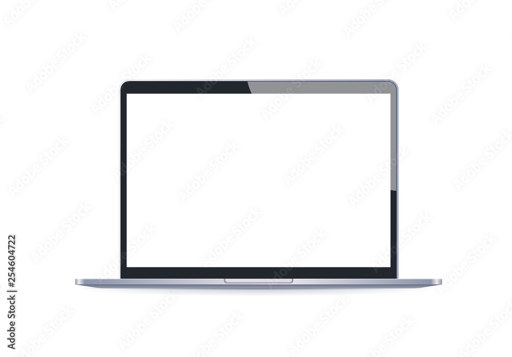 Wall mural realistic laptop computer mockup notebook with empty blank screen on white background digital techno